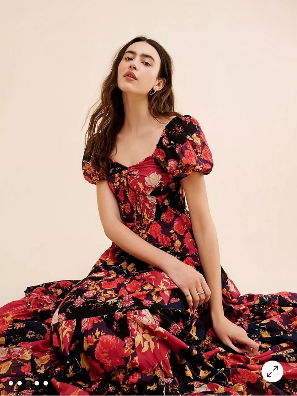 Free People Sun drenched Floral Puff-Sleeve Maxi Dress XS